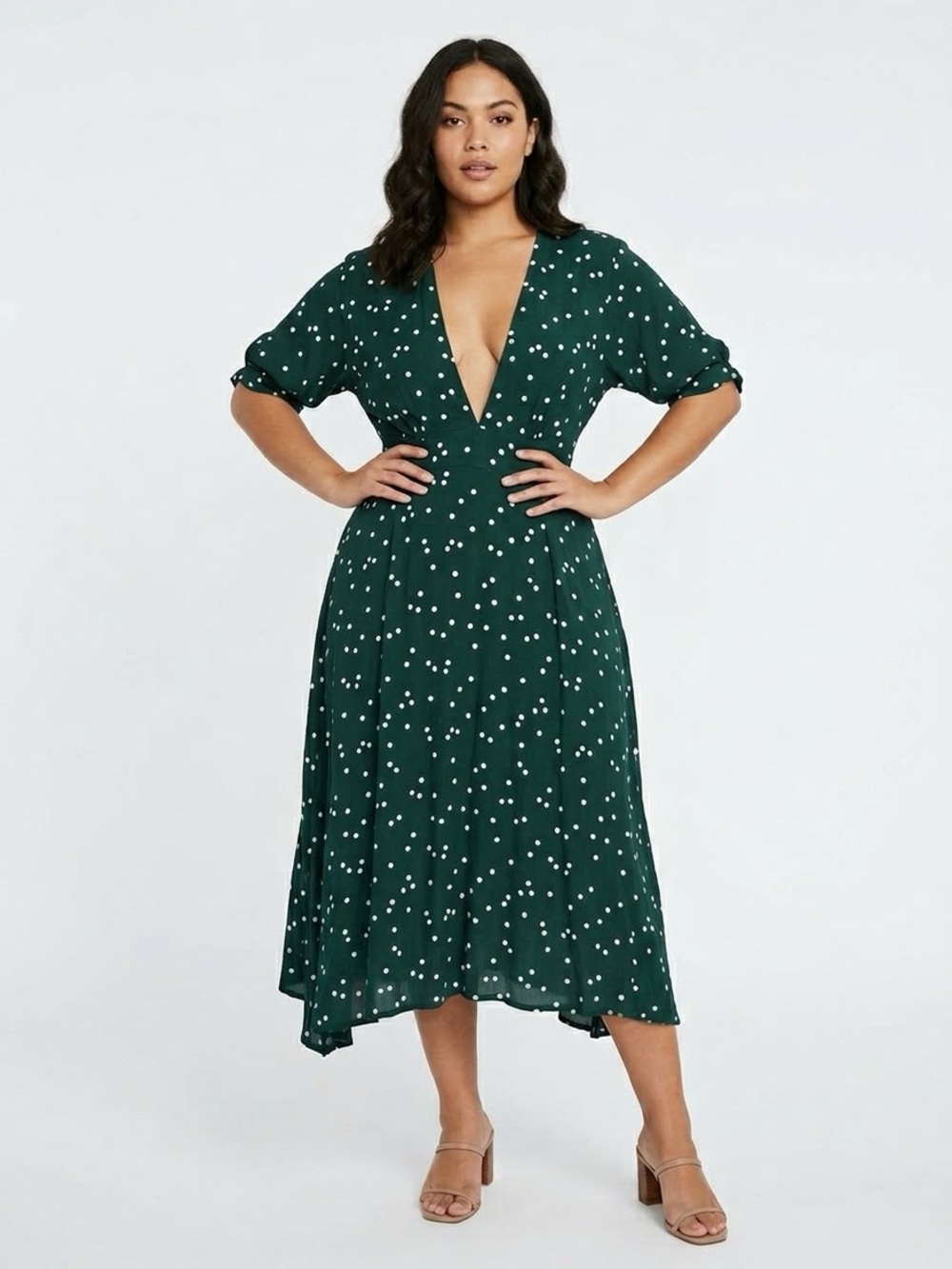 Faithfull the Brand Deep Green Polka Dot Midi Dress